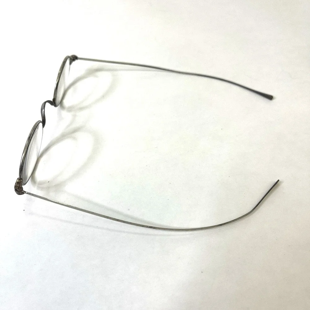 Antique Silver-Tone Oval Eyeglasses w Original Leather Sleeve Granny Glasses VTG